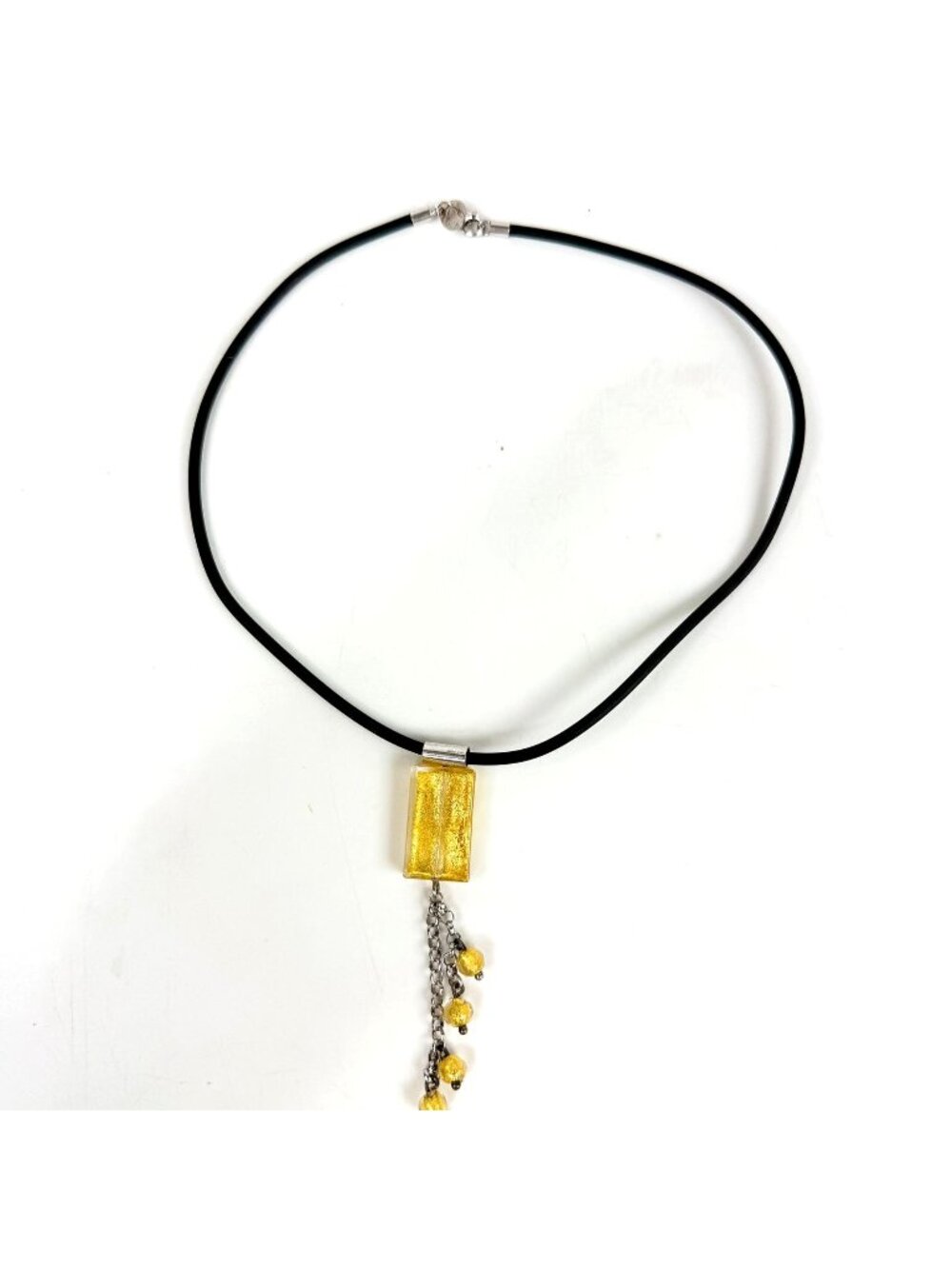 Antica Murrina Gold Avventurine Sterling Silver Rubber Cord Necklace Pendant